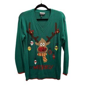 Allison Brittney green reindeer ugly Christmas sweater large
